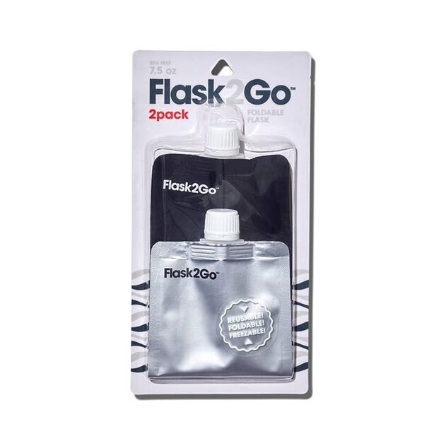 Flask2Go Foldable Flask Bottle 2-pack Black & Silver