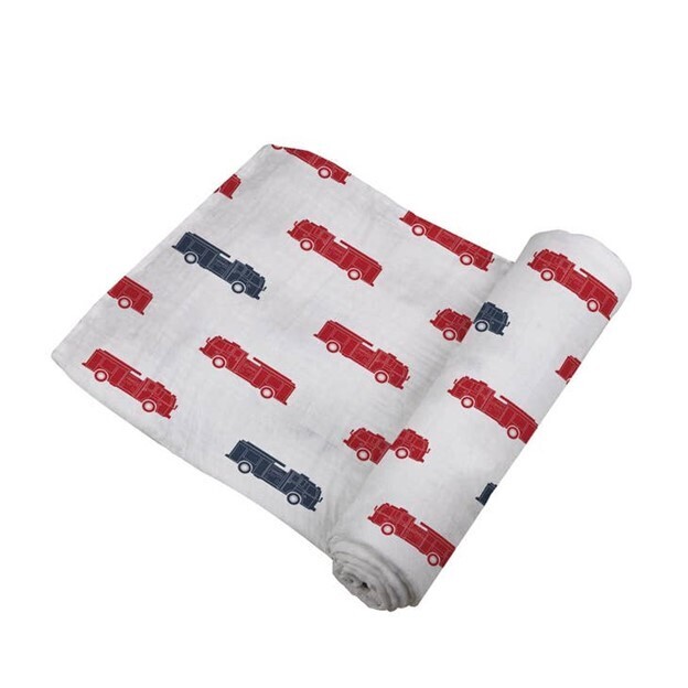 Blue & Red Firetrucks Muslin Swaddle Blanket