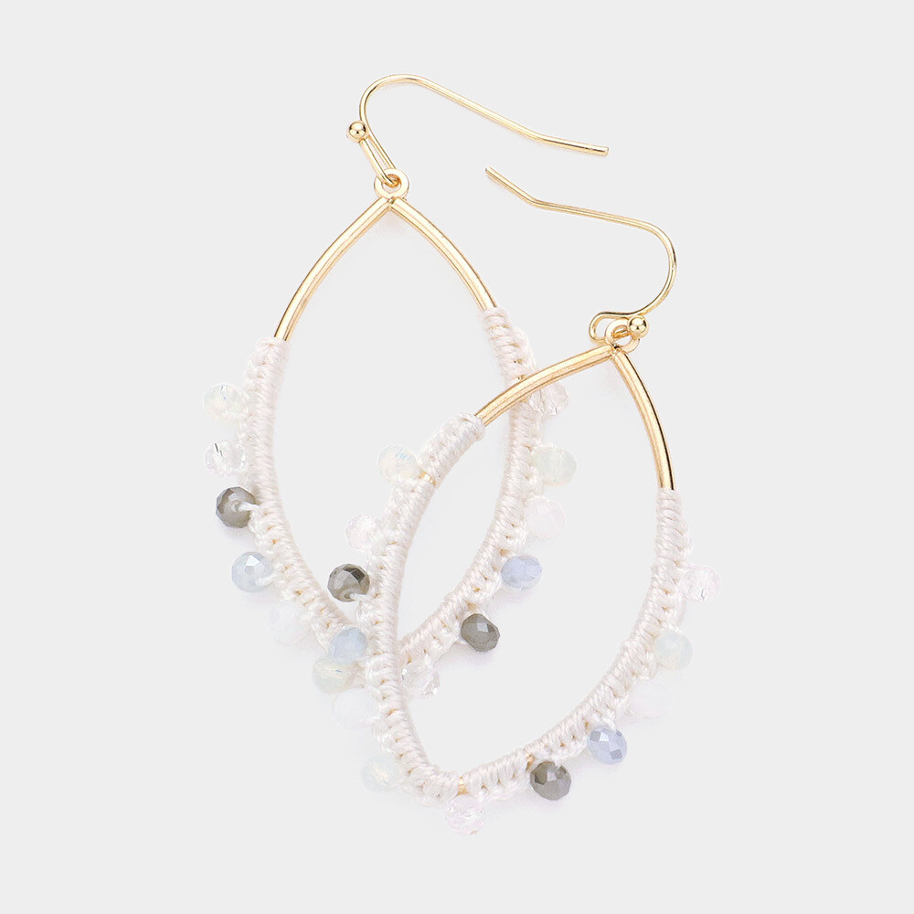 Thread Wrapped Faceted Blue Beaded Open Marquise Earrings
