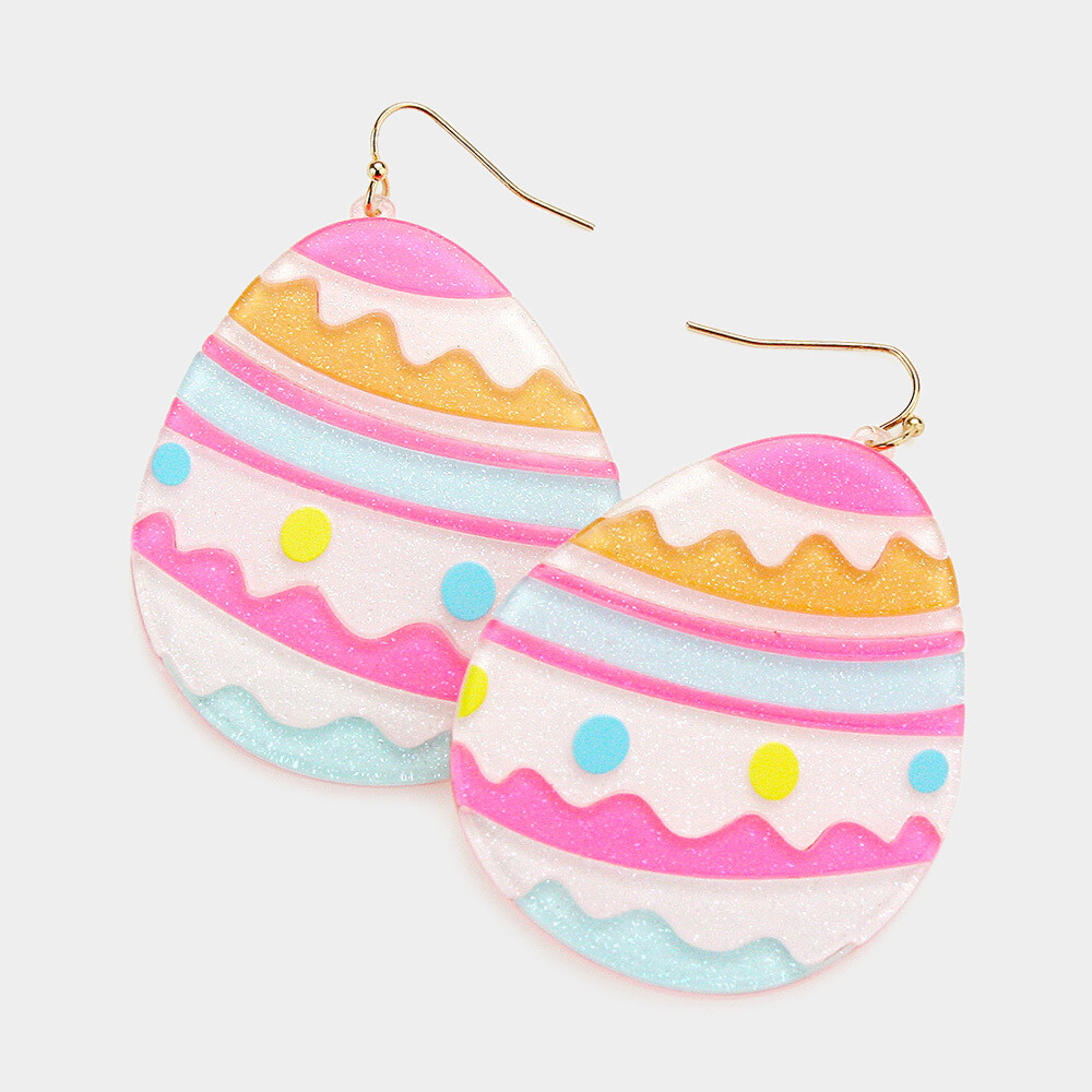 Pink & White Easter Egg Resin Earrings