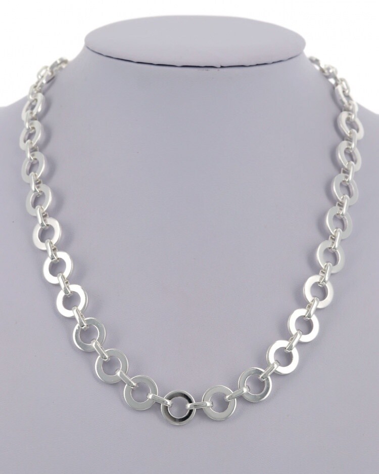 Rounded Link Chain Silver Necklace