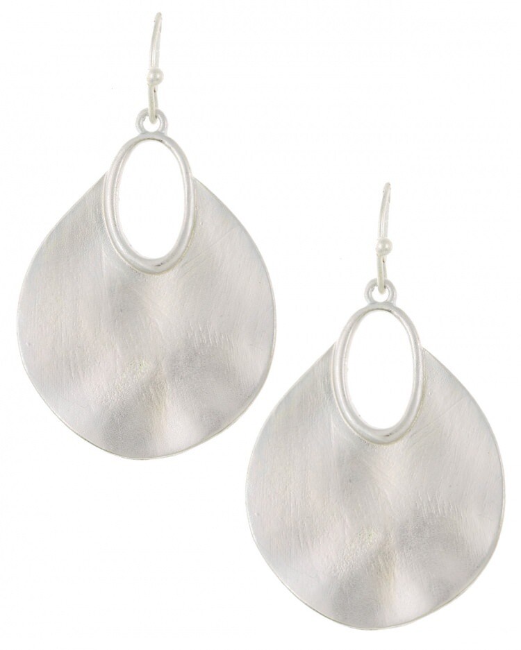 Silver Disc Oval Earrings