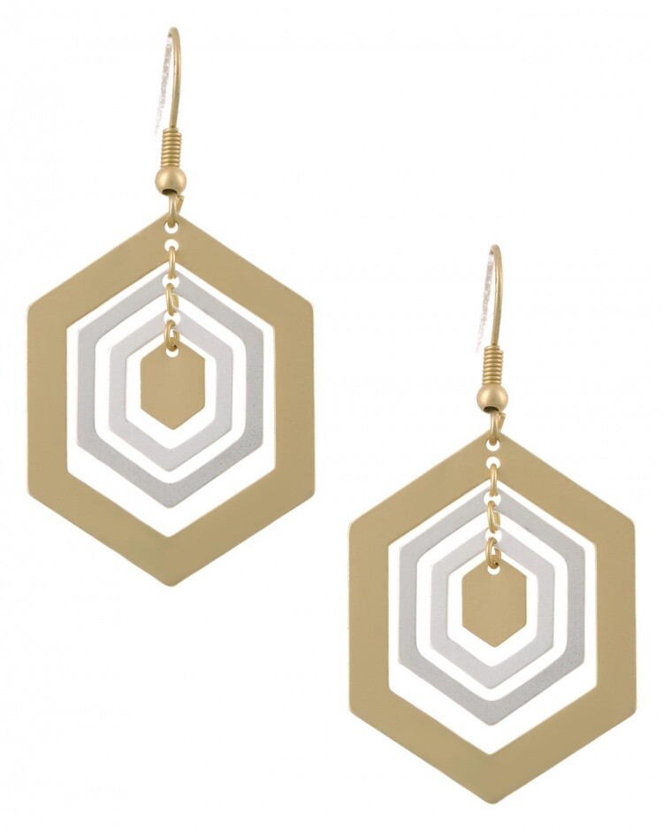 Gold & Silver Hexagon Earrings