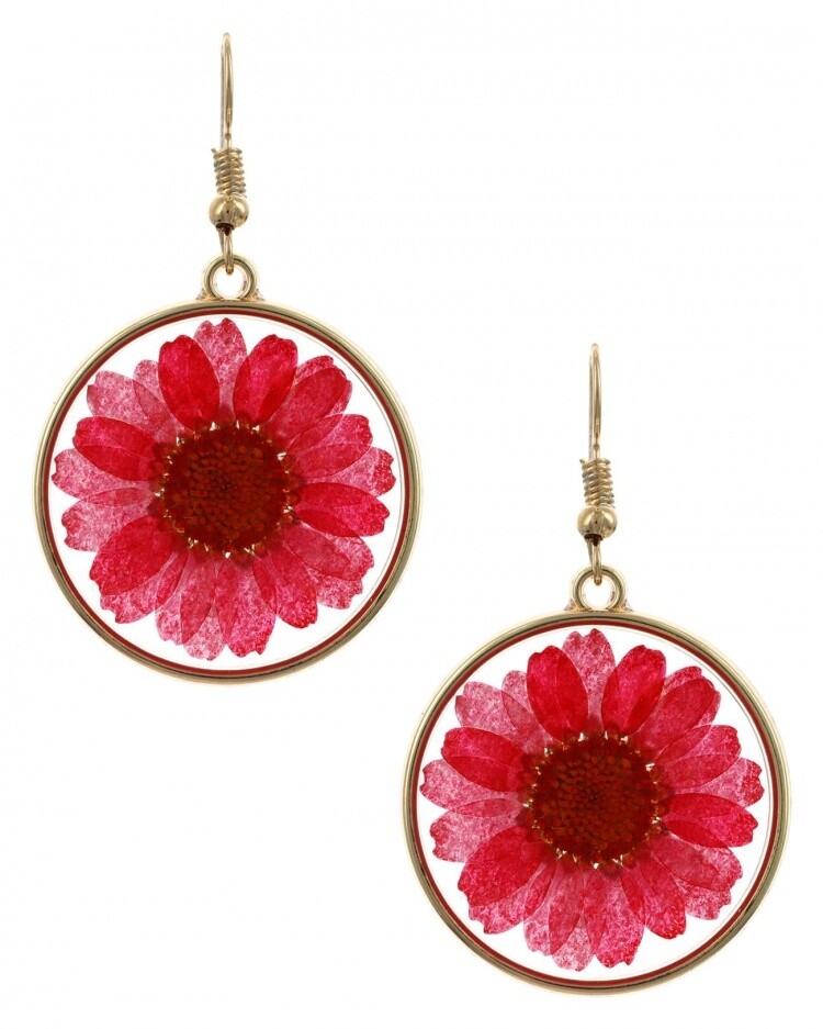 Hot Pink Dried Flower Resin Earrings
