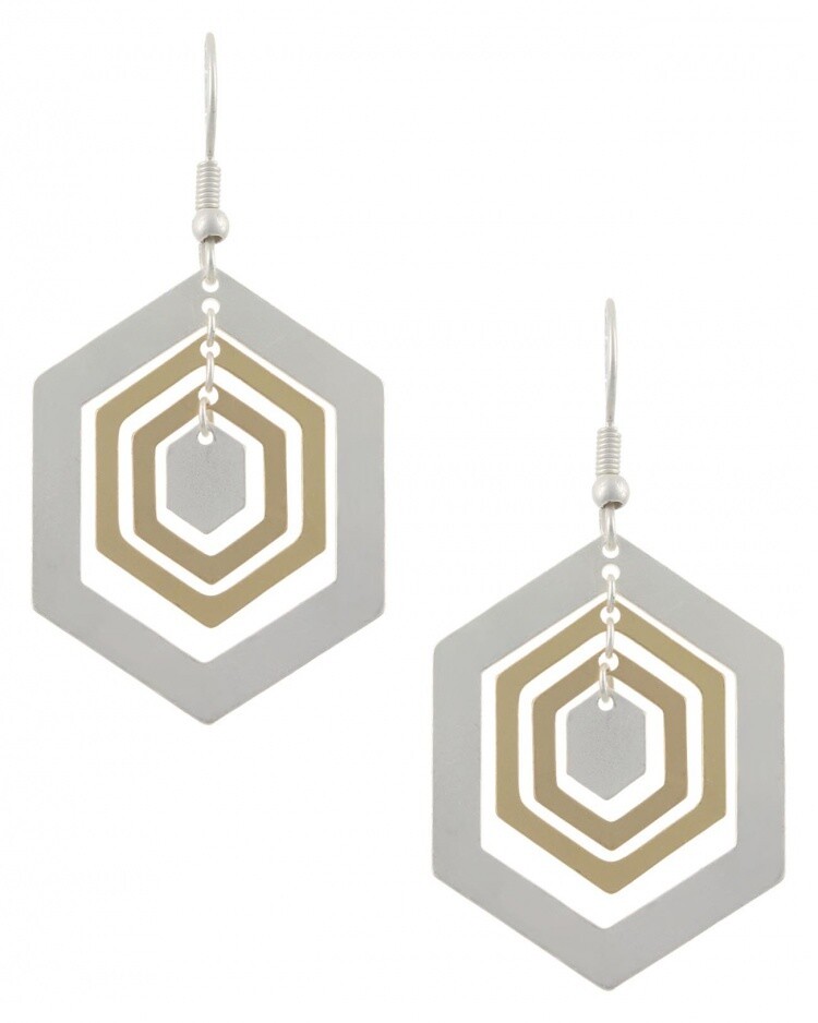 Silver & Gold Hexagon Earrings