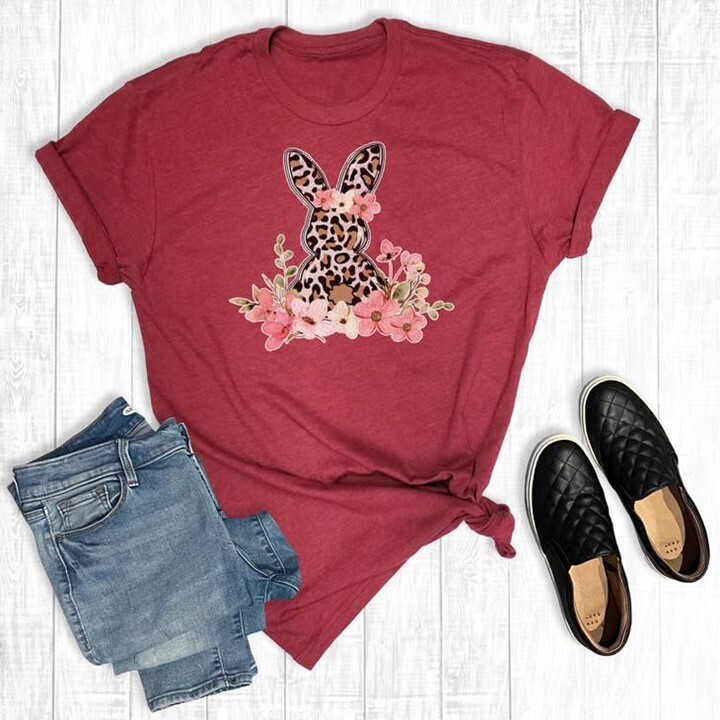 Leopard Floral Easter Bunny T-Shirt