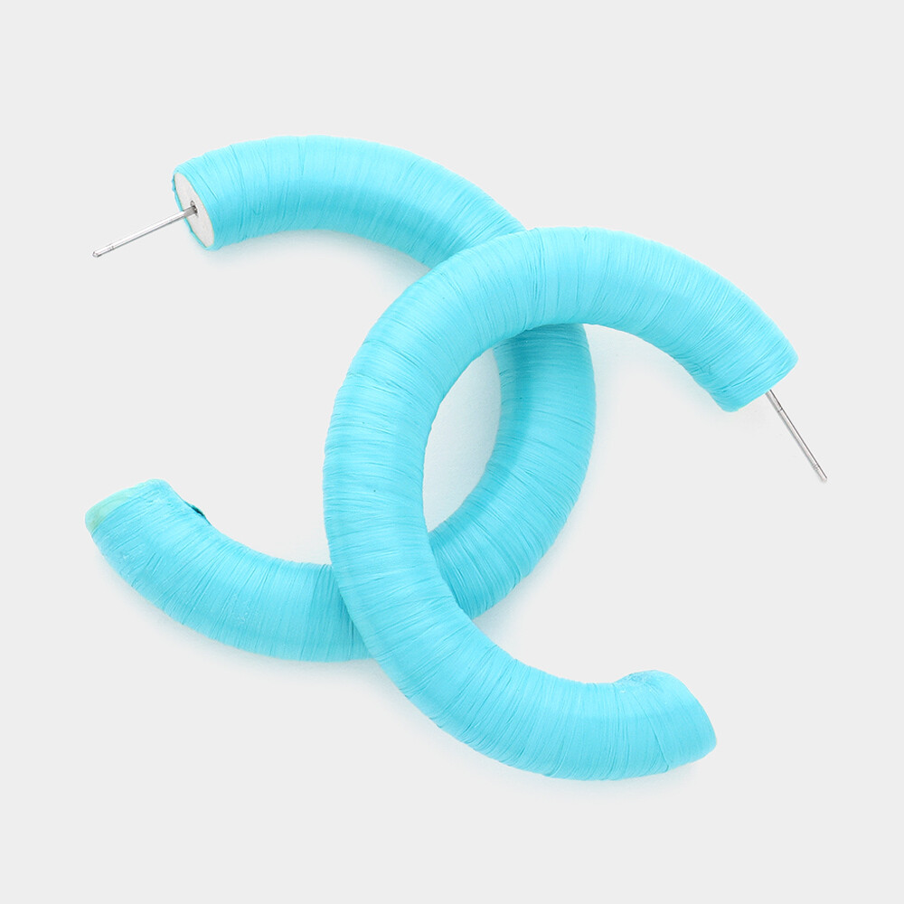 Raffia Wrapped Turquoise Hoop Earrings
