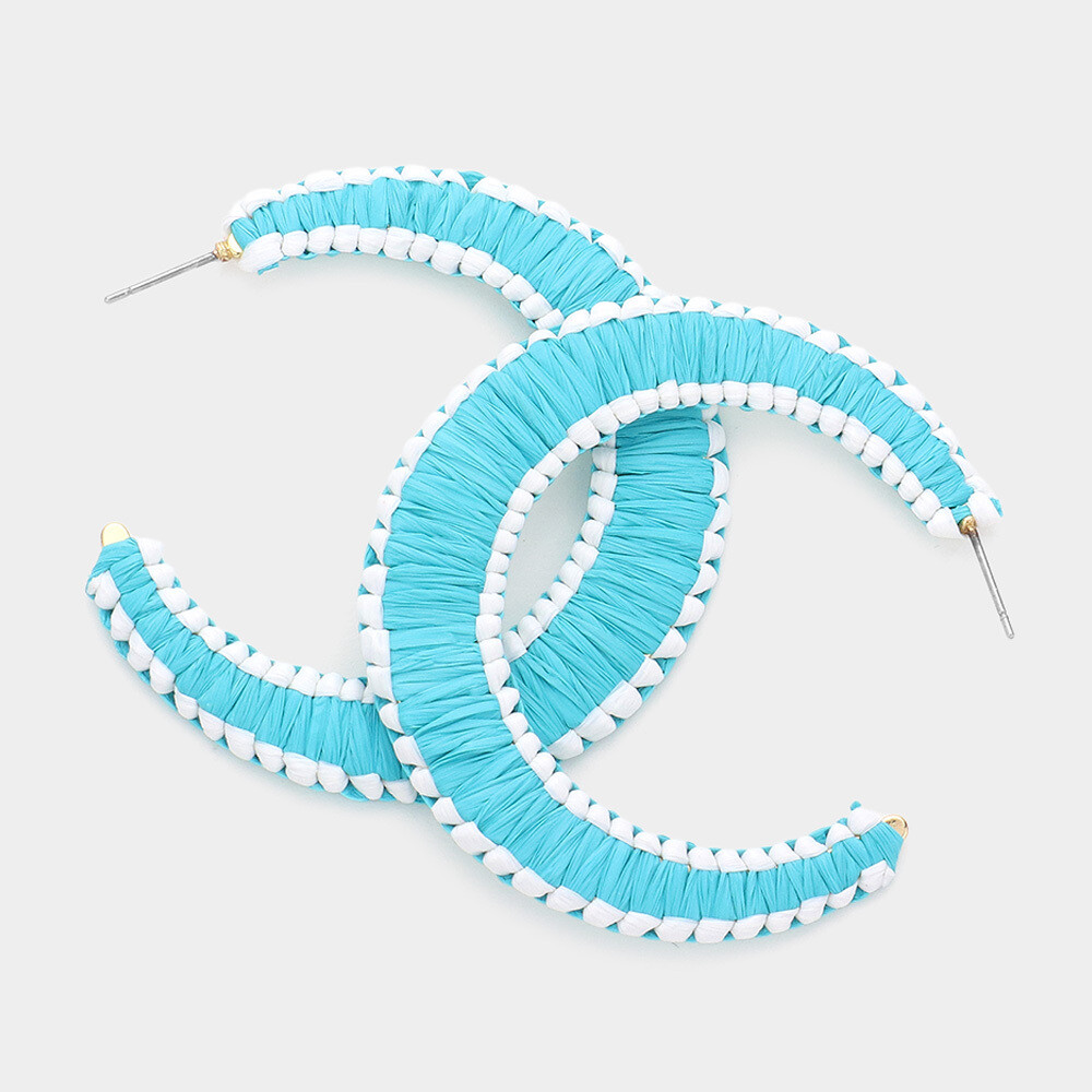 Raffia Woven Turquoise Hoop Earrings
