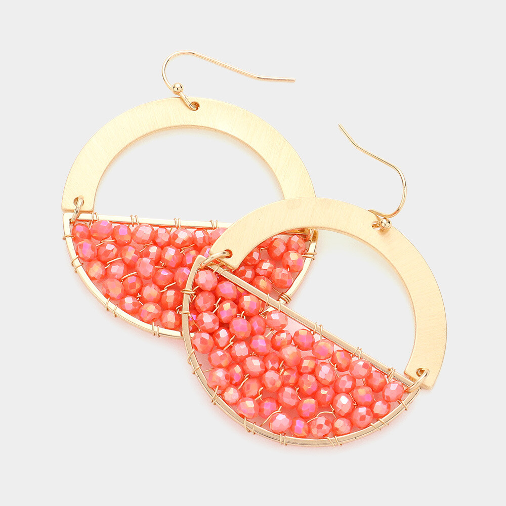 Coral & Gold Seed Bead Round Earrings