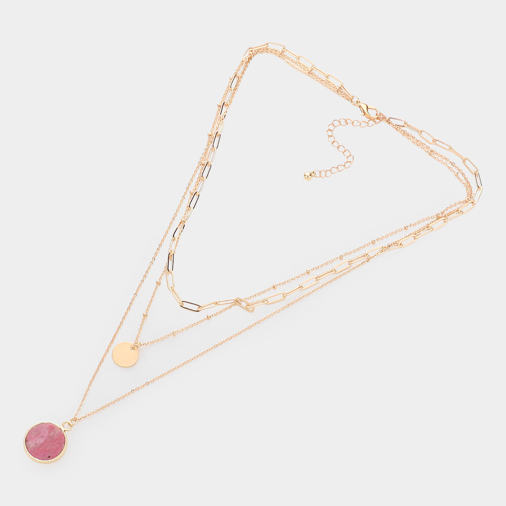 Triple Strand Pink Pendant Necklace