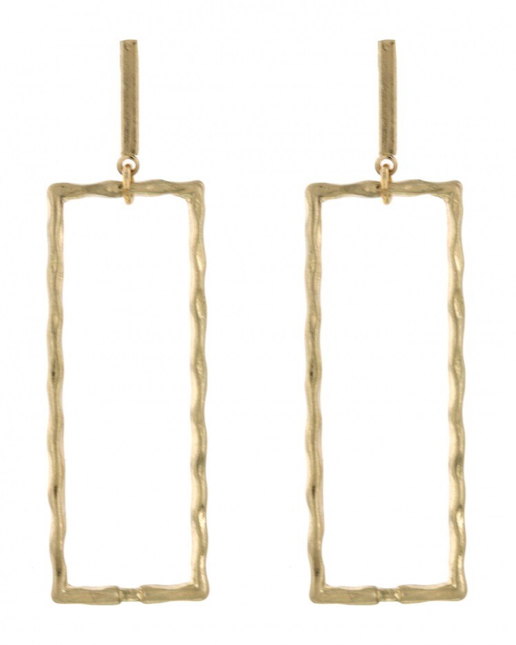 Thin Gold Rectangle Earrings