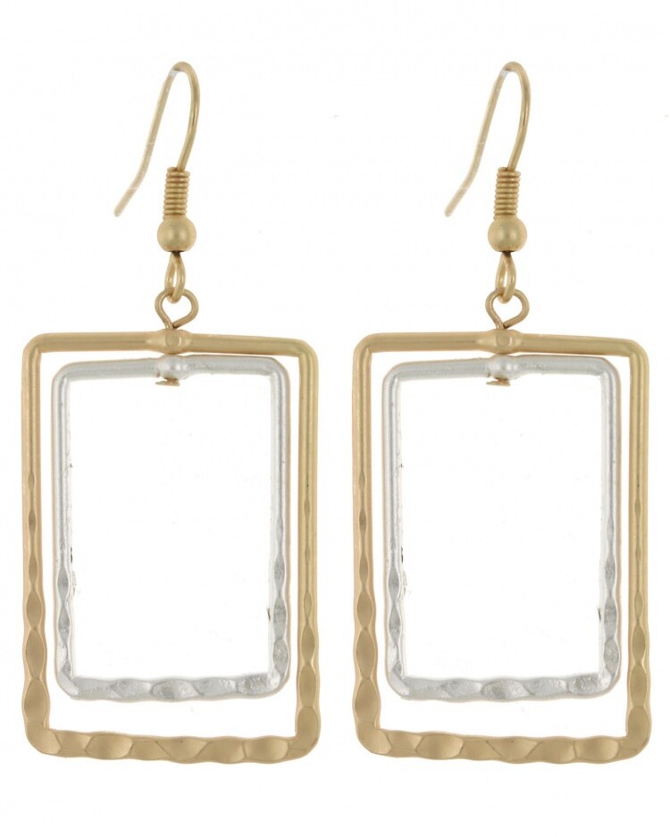Gold & Silver Double Square Earrings
