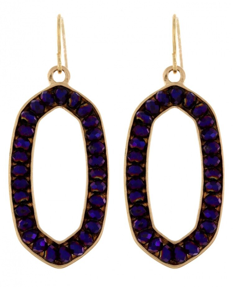 Deep Purple Glass Beaded Oval Earrings
