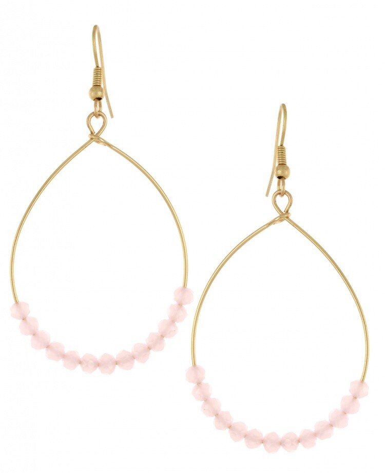 Light Pink Stone Beaded Teardrop Earrings