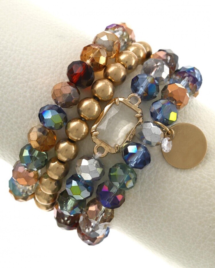 Beaded Multicolor Crystal Bracelet Set of 4