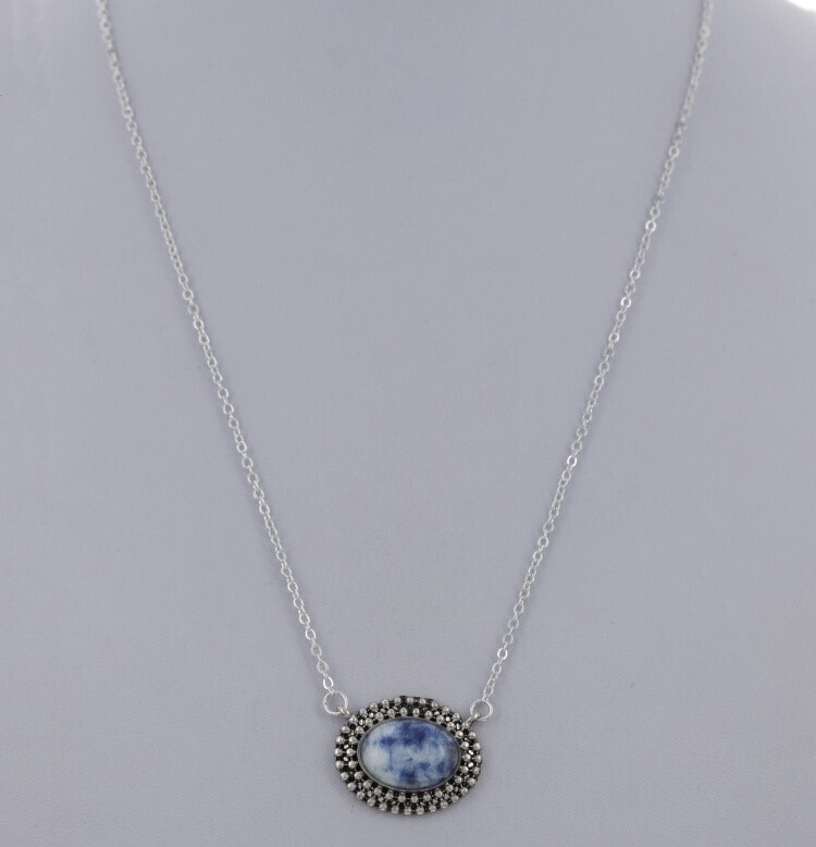 Matrixed Blue Stone Pendant Necklace