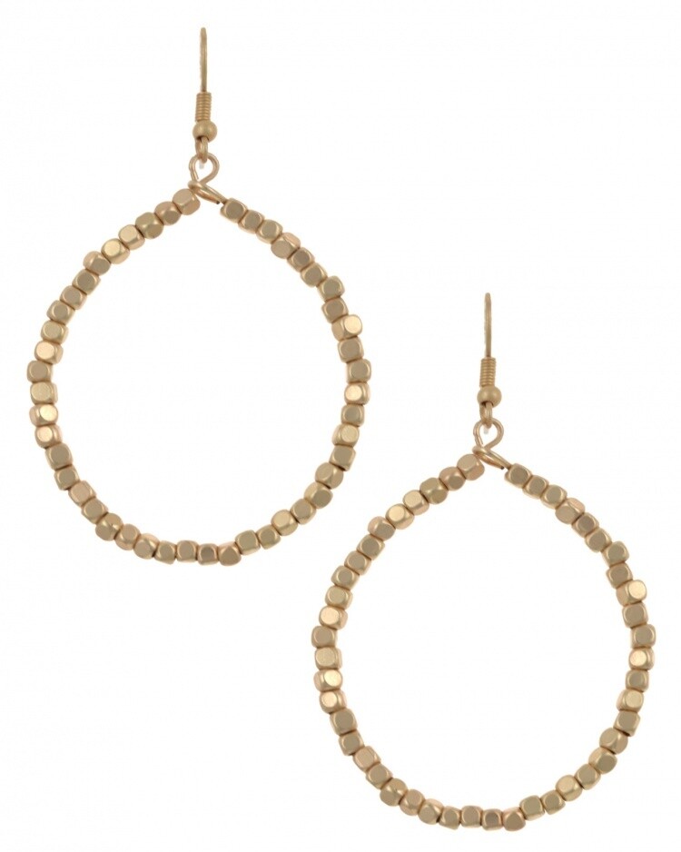 Gold Beaded Nugget Hoop Earrings