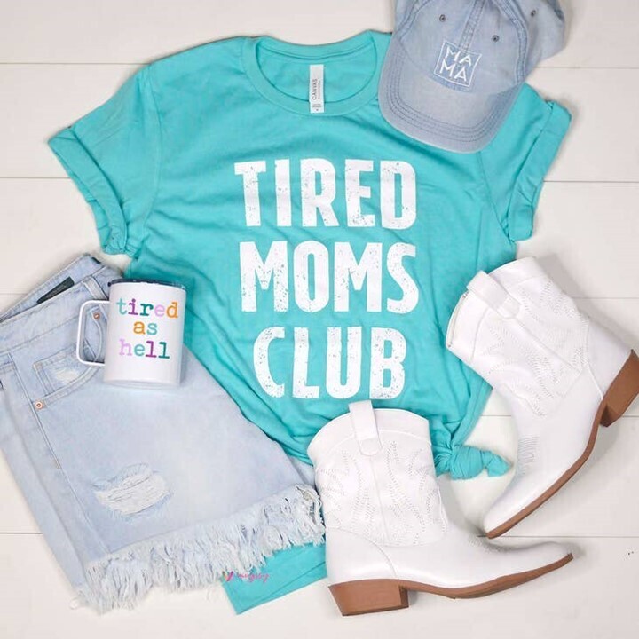 Tired Moms Club T-Shirt in Sea Green