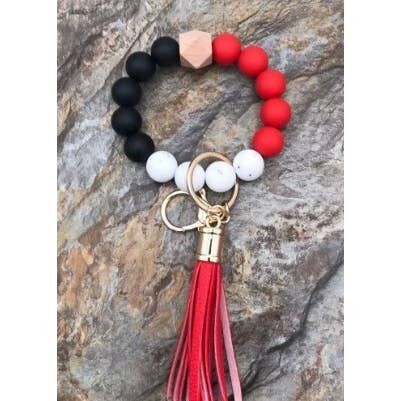 The Wristlet Bar Red, Black & White Keychain with Tassel