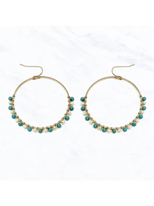 Pearl & Turquoise Drop Hoop Earrings