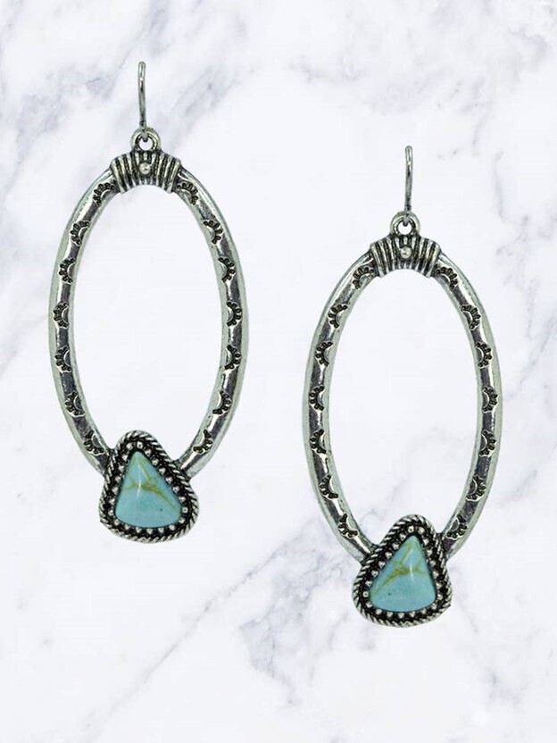 Silver & Turquoise Oval Hoop Earrings
