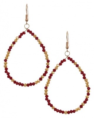 Maroon &amp; Gold Beaded Hoop Earrings