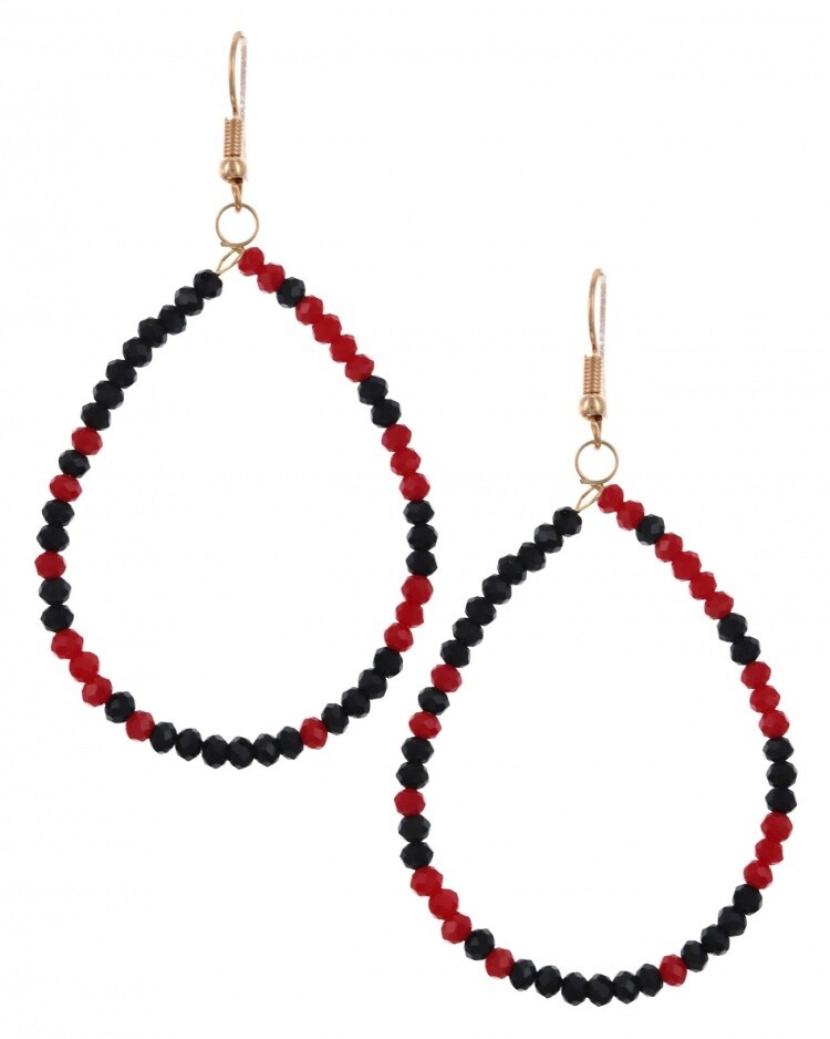 Red & Black Beaded Hoop Earrings