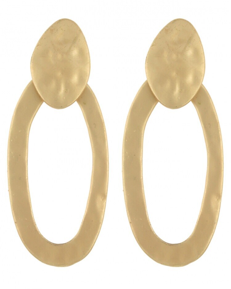Hammered Gold Oval Hoop Earrings