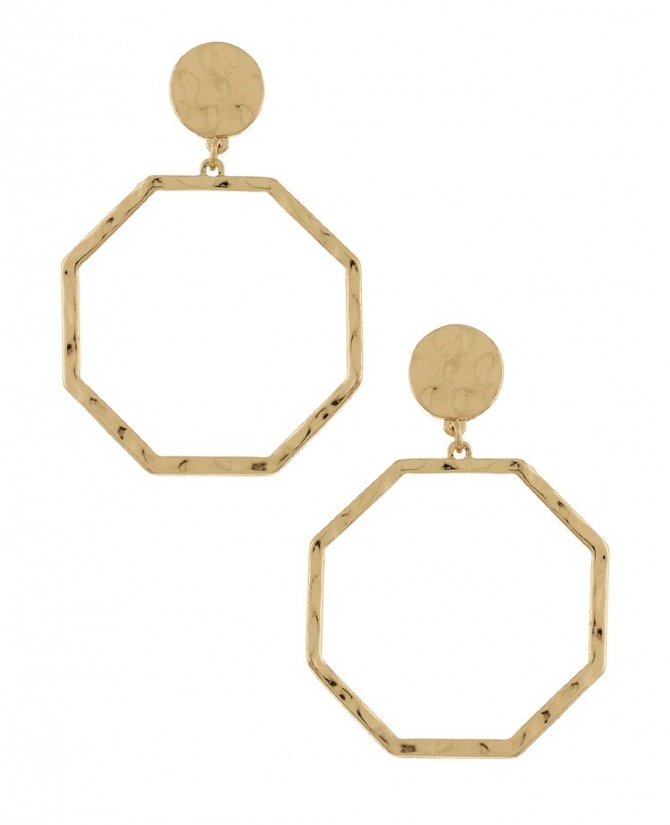 Gold Octagon Post Hoop Earrings