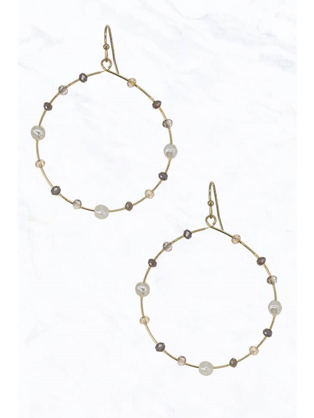 Pearl & Grey Glass Beaded Hoop Earrings