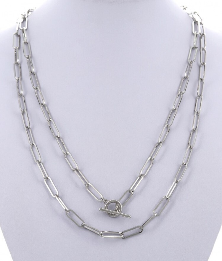 Silver Link Chain Toggle Clasp Necklace