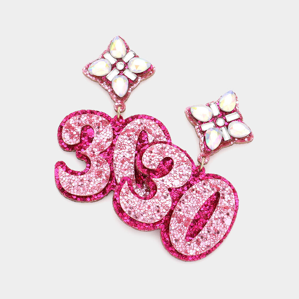 Happy 30th Birthday Pink Sequined Earrings