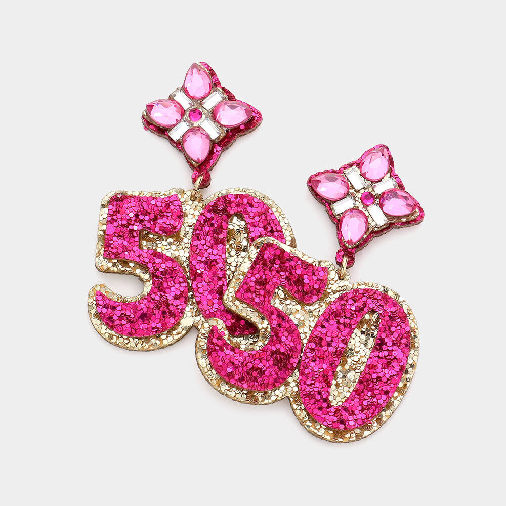 Happy 50th Birthday Pink Sequined Earrings