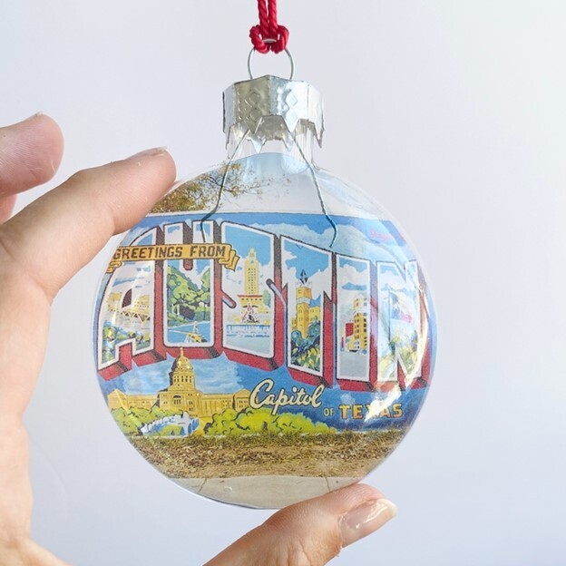 Greetings From Austin Mural Glass Ornament