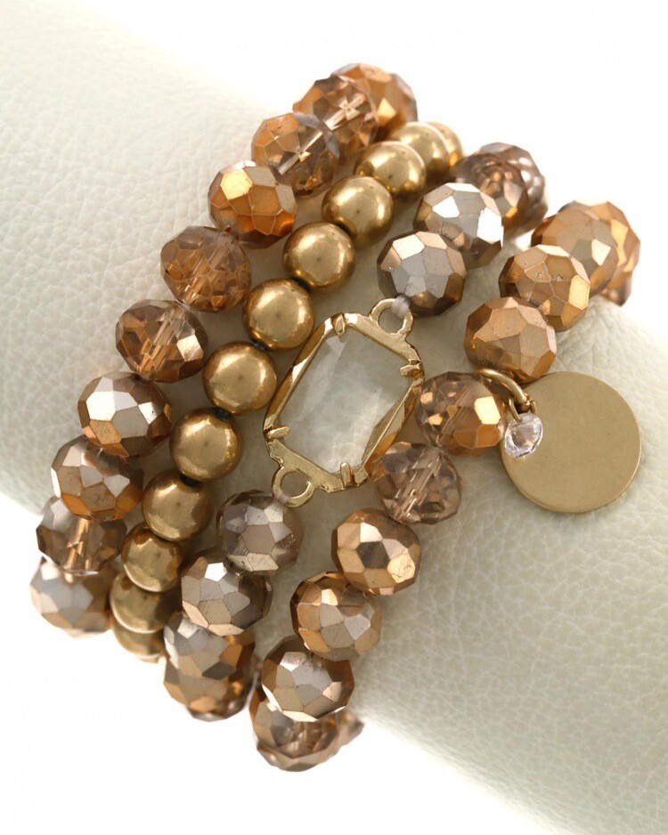 Beaded Gold Crystal Bracelet Set of 4