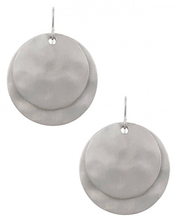 Double Disc Hammered Silver Earrings
