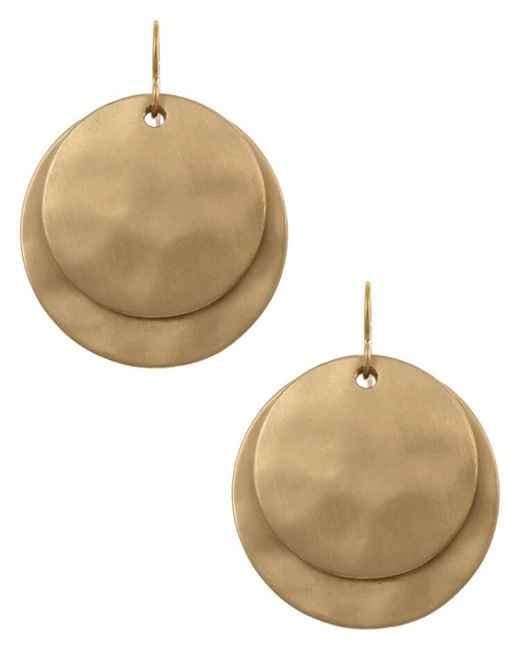 Double Disc Hammered Gold Earrings