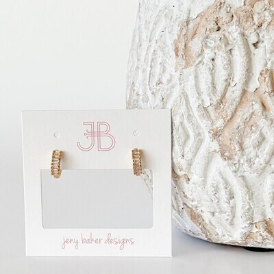 Pink Baguette Huggie Earrings by JBD