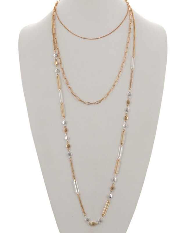Triple Strand Layered Gold & Silver Chain Necklace