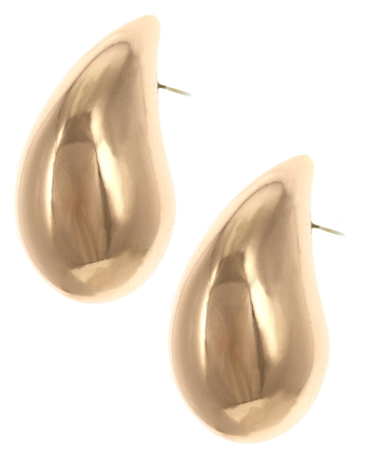Gold Tear Drop Stud Earrings, Medium