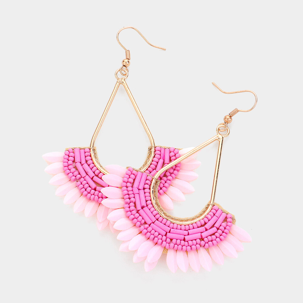 Pink Fan Beaded Earrings