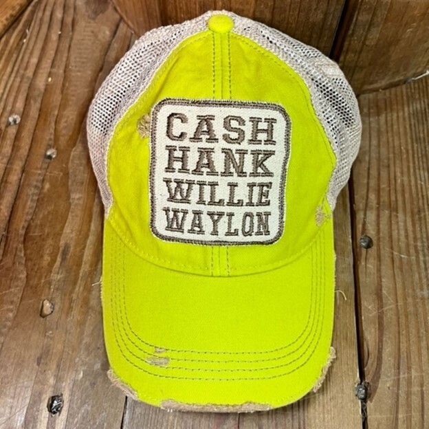 Cash Hank Willie Waylon Lime Green Trucker Cap