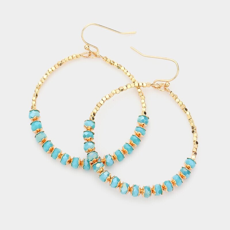 Turquoise Beaded Gold Hoop Earrings