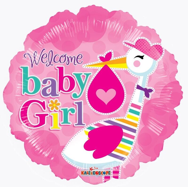 Welcome Baby Girl Stork Balloon