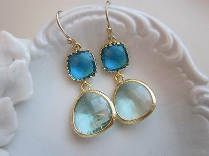 Sea Blue &amp; Prasiolite Gold Tiered Earrings by Laalee