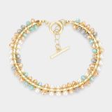 Beachy-Blues Beaded Crystal Toggle Bracelet