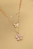 Triple Layered Butterfly Flower Charm Necklace