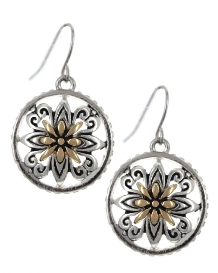 Silver &amp; Gold Round Flower Earrings