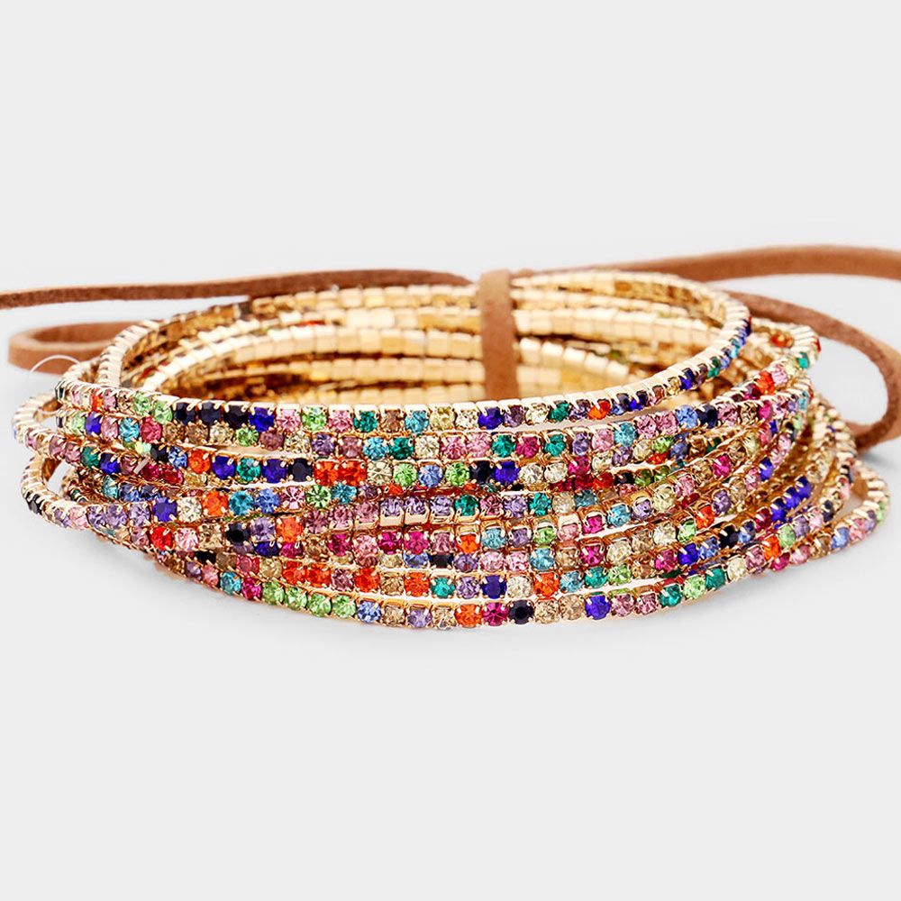 Prism Shimmer Rhinestone Bracelets 12pc Stack