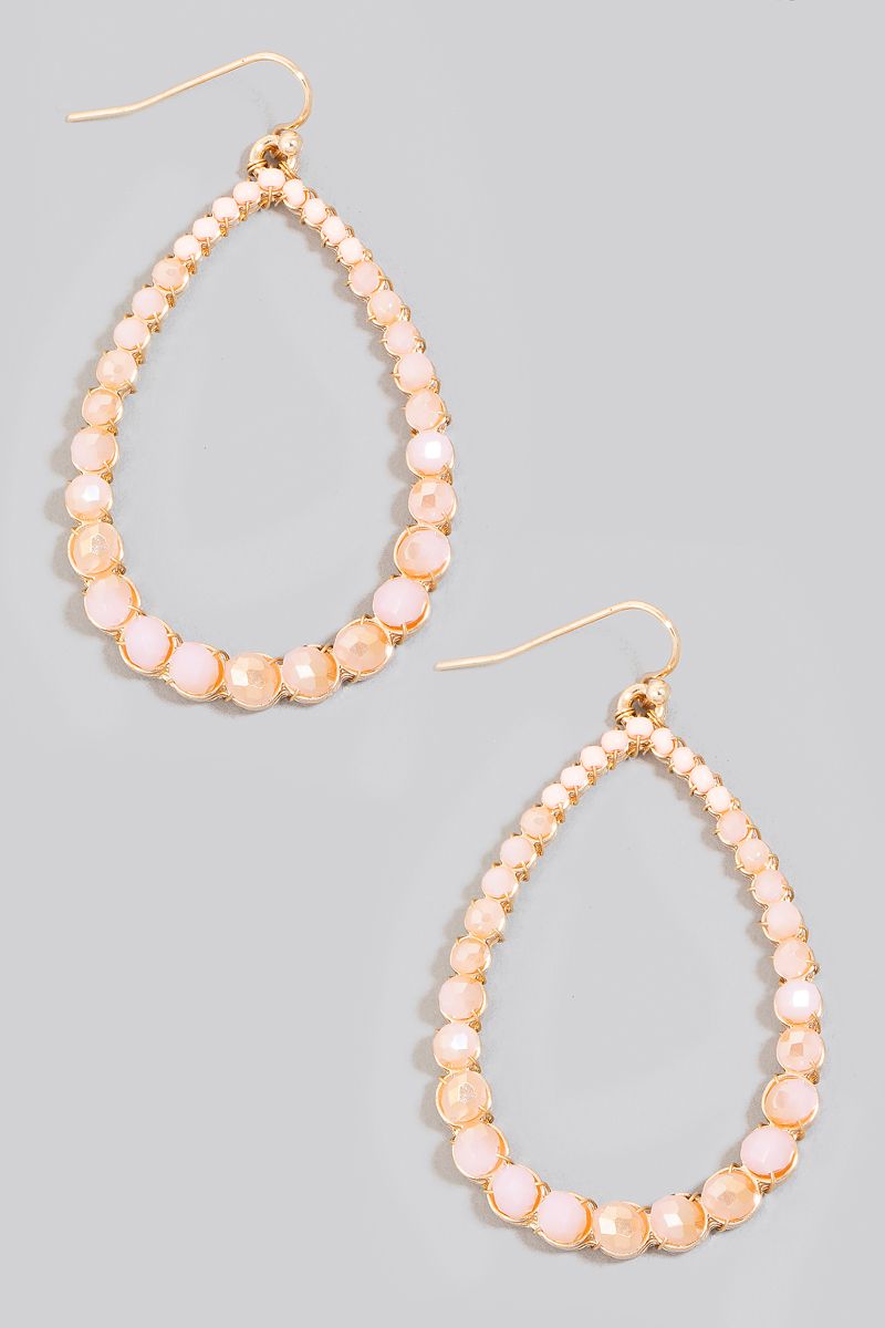 Peach Beaded Teardrop Hoop Earrings